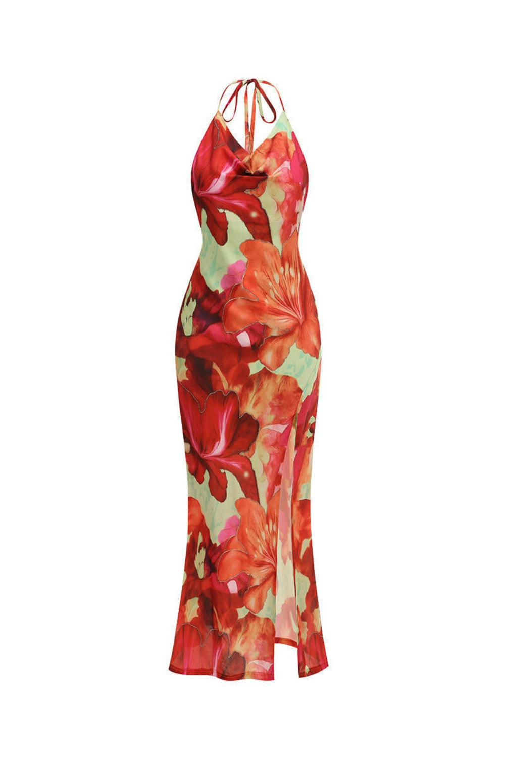 Falling Tropical Bloom High Slit Maxi Dress Avalabel