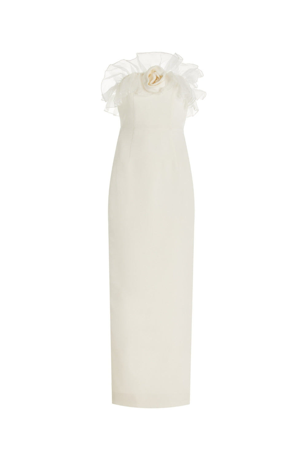 Ruffled Silk Strapless Midi Dress in Beige Avalabel
