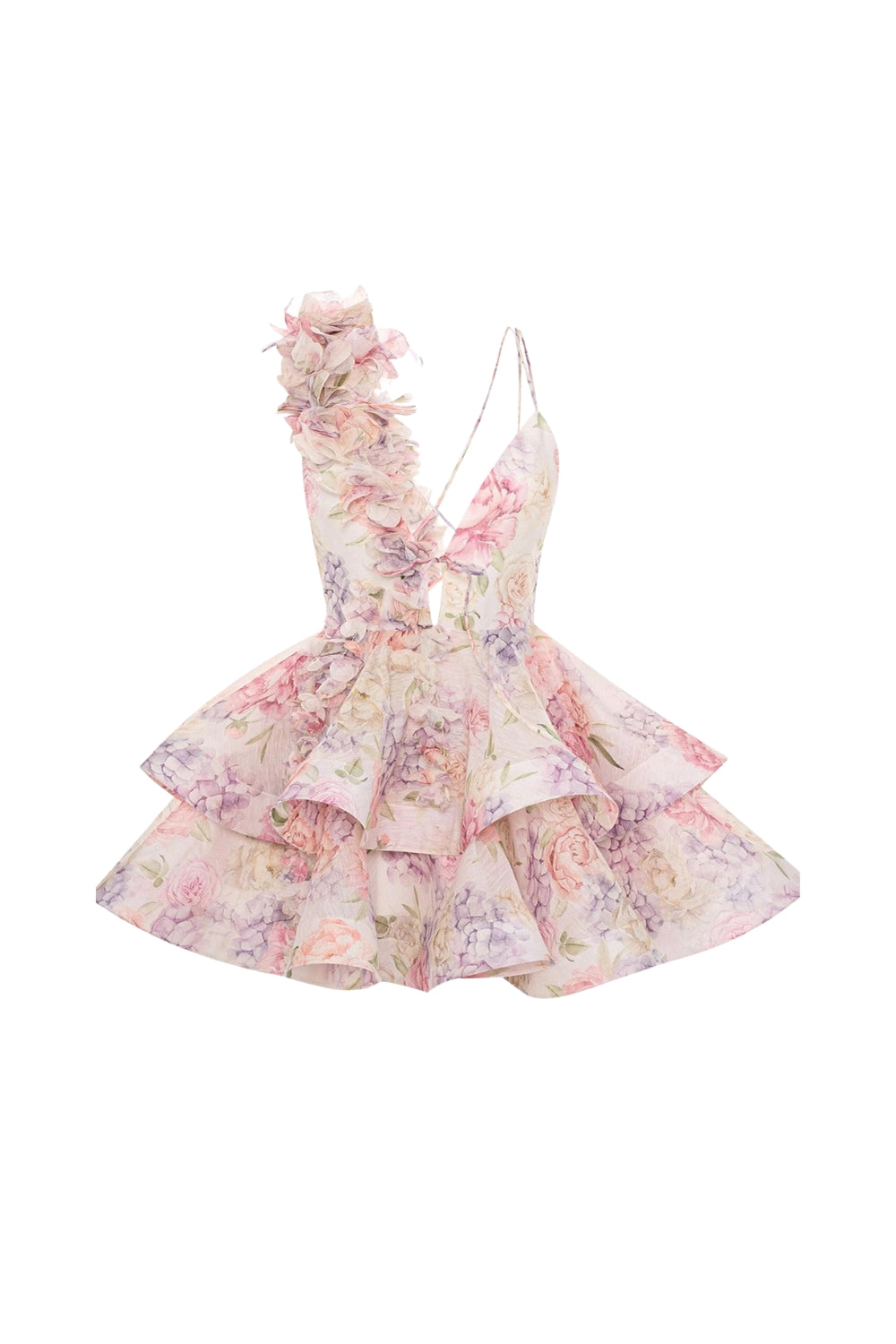 Helen 3D Flower Chiffon Ruffle Mini Dress in Pink Avalabel