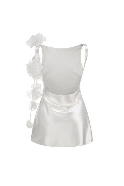 Cheryl 3D Flowers Sleeveless Mini Dress in White