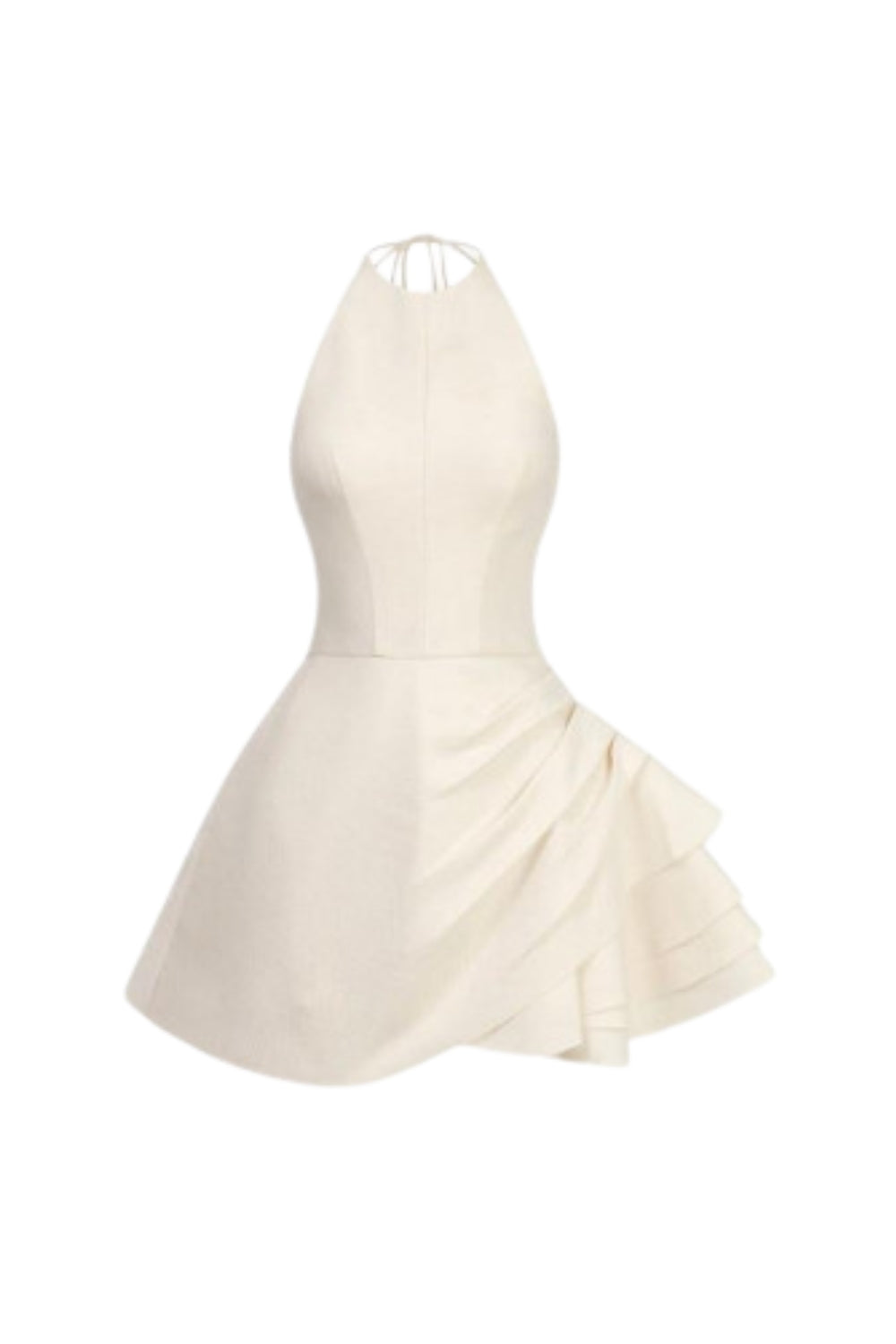 Elsa Pleated Backless Halter Mini Dress in Beige Avalabel