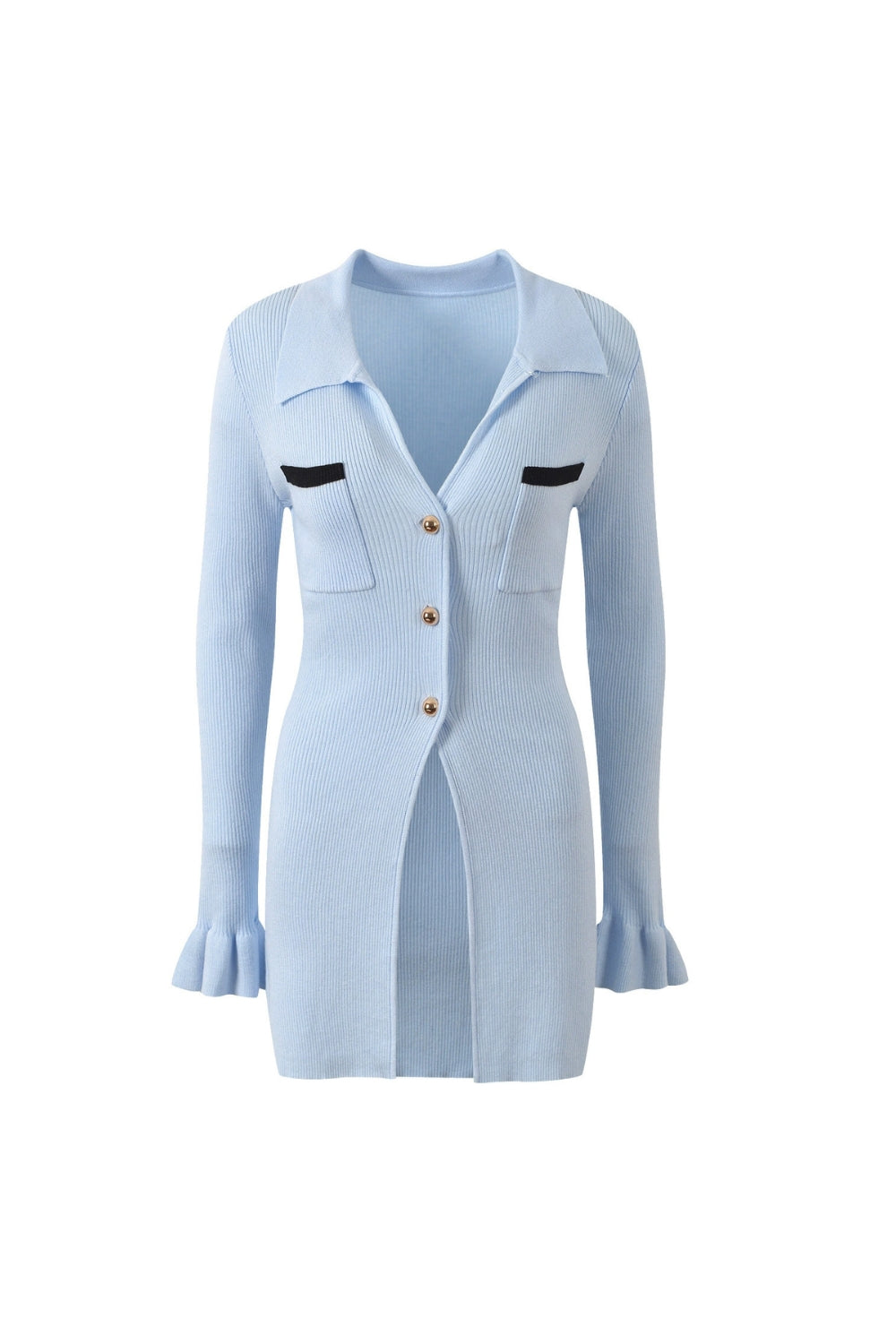 Diana Blue Ribbed Viscose Knit Longline Top Avalabel