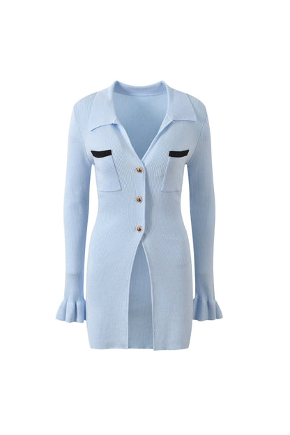 Diana Blue Ribbed Viscose Knit Longline Top