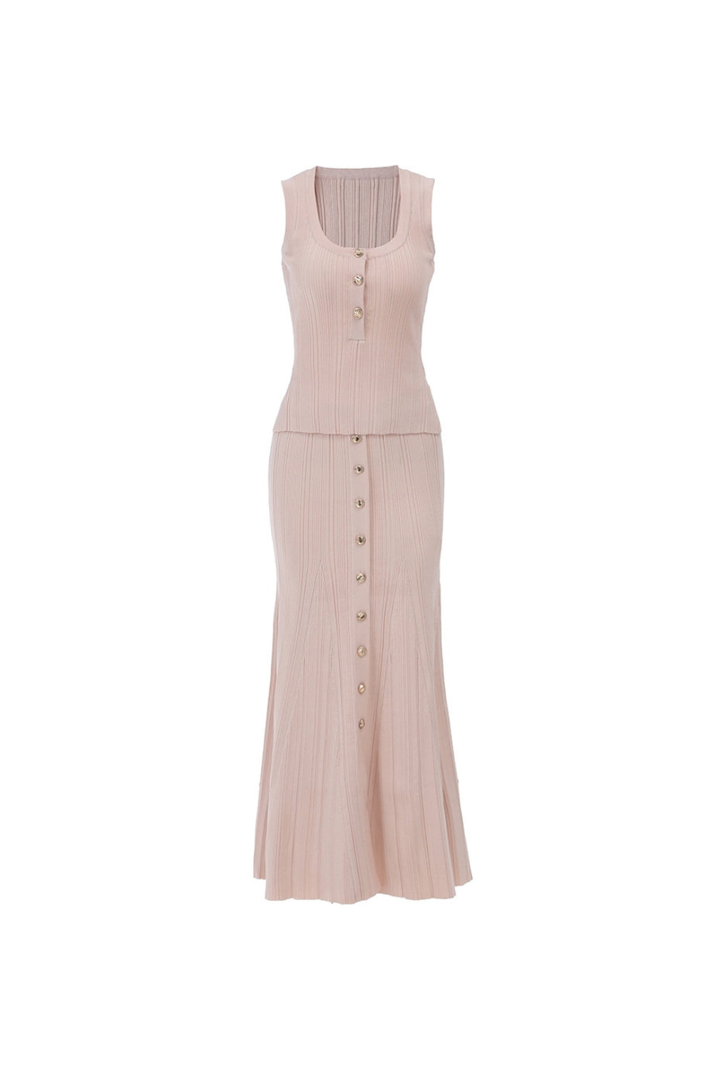 Eartha Sleeveless Knitted Dress Top Skirt Set in Apricot Avalabel