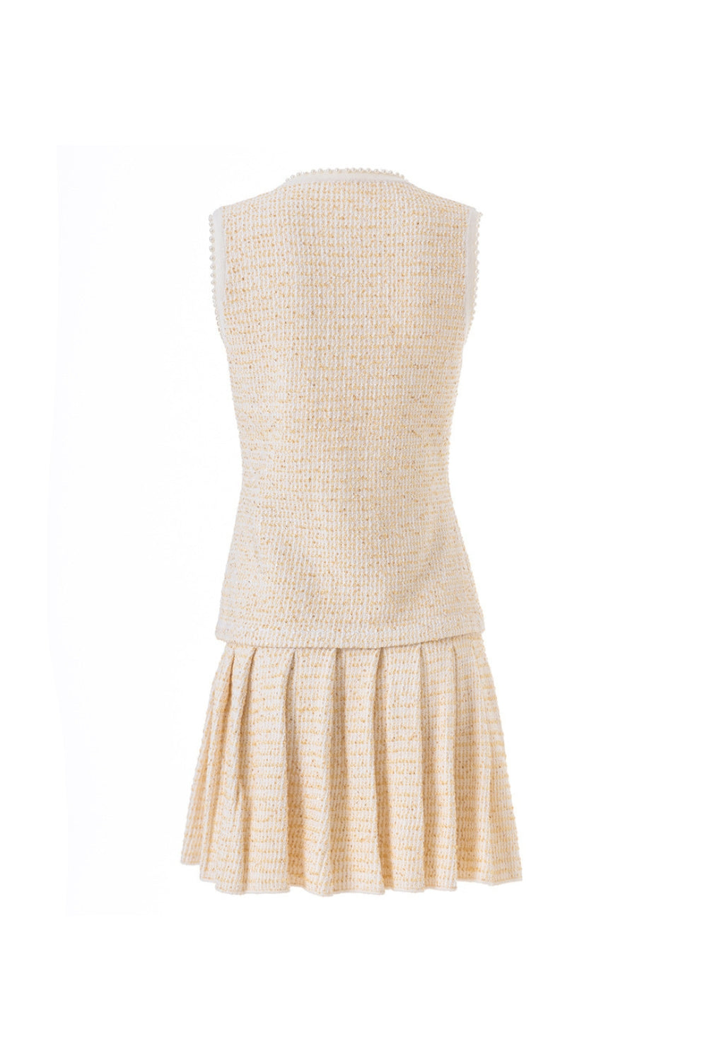 Celeste Tweed Button-Front Vest Pleated Skirt Set in Apricot Avalabel