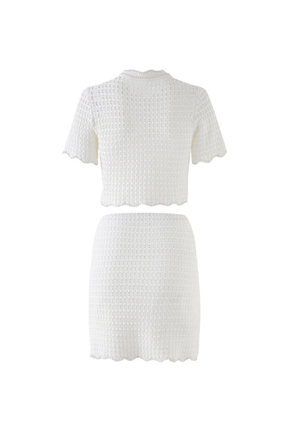 Angela Ruffle Trim Pearl Beaded Knit Sweater