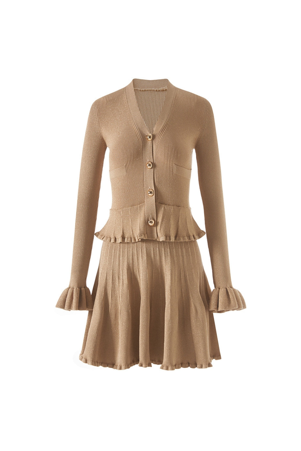 Alisa Gold Lurex Peplum Knit Mini Dress Avalabel