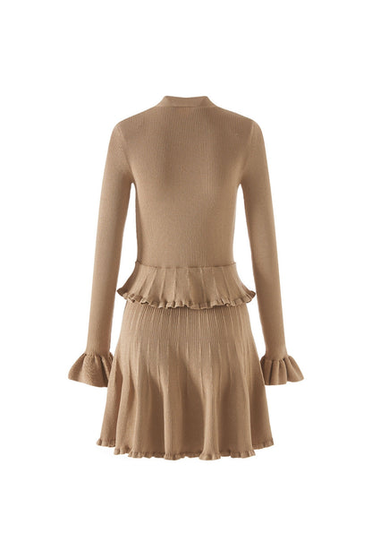Alisa Gold Lurex Peplum Knit Mini Dress