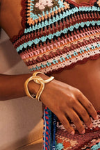 Twisted Ribbed Texture Gold Open Cuff Bangle Bracelet poava