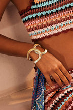 Twisted Ribbed Texture Gold Open Cuff Bangle Bracelet poava