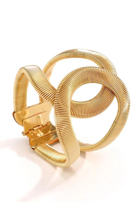 Twisted Ribbed Texture Gold Open Cuff Bangle Bracelet poava