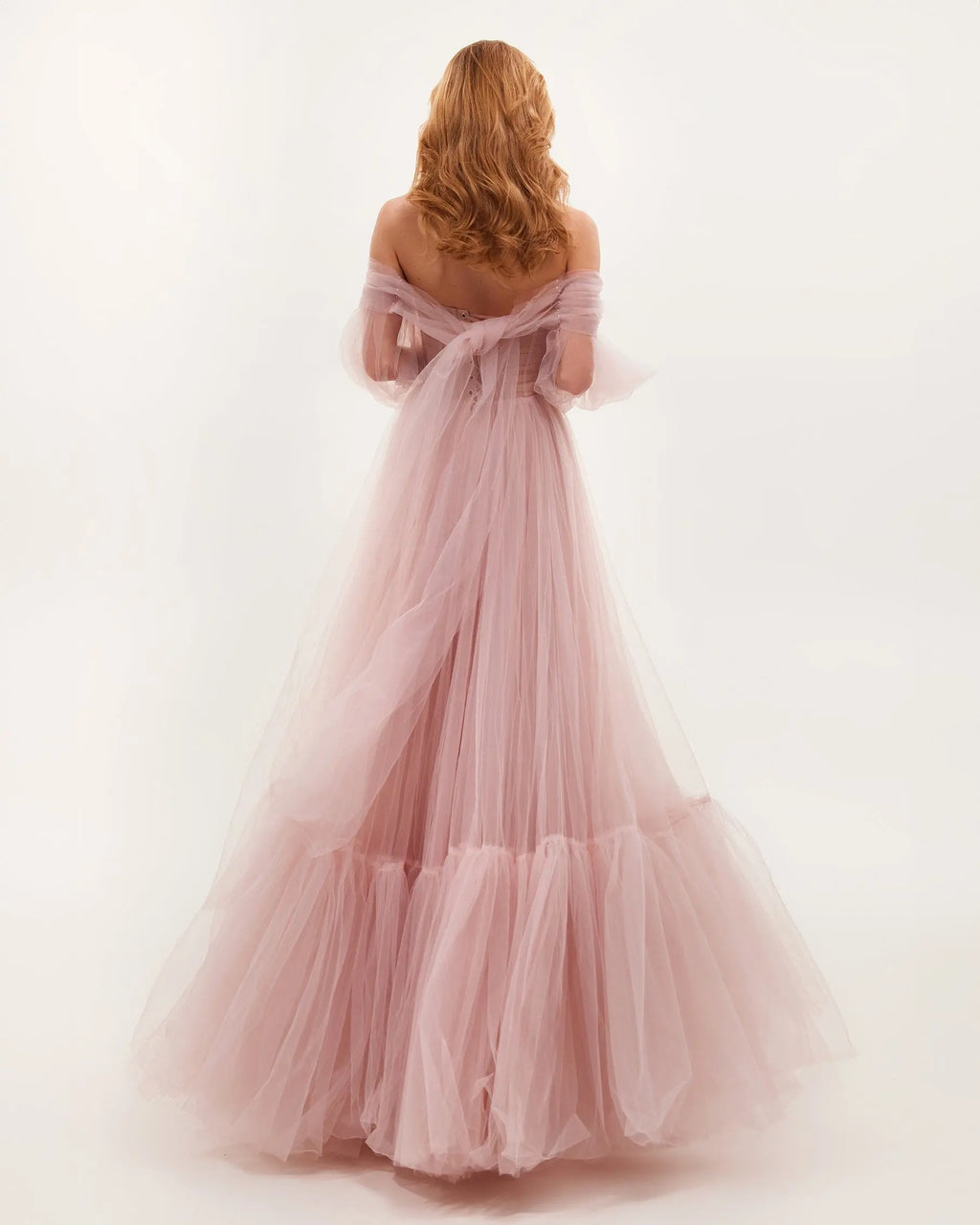 Misty Rose Sheer Sleeves Maxi Tulle Dress Avalabel