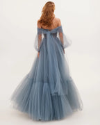 Ocean Wave Sheer Sleeves Maxi Tulle Dress Avalabel