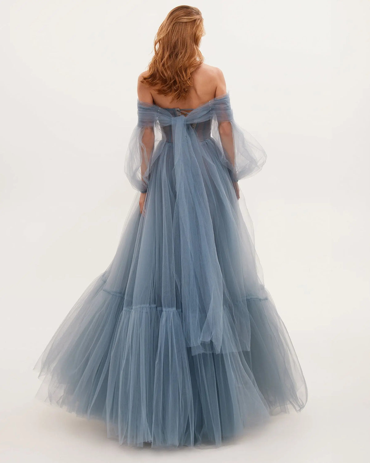 Ocean Wave Sheer Sleeves Maxi Tulle Dress Avalabel