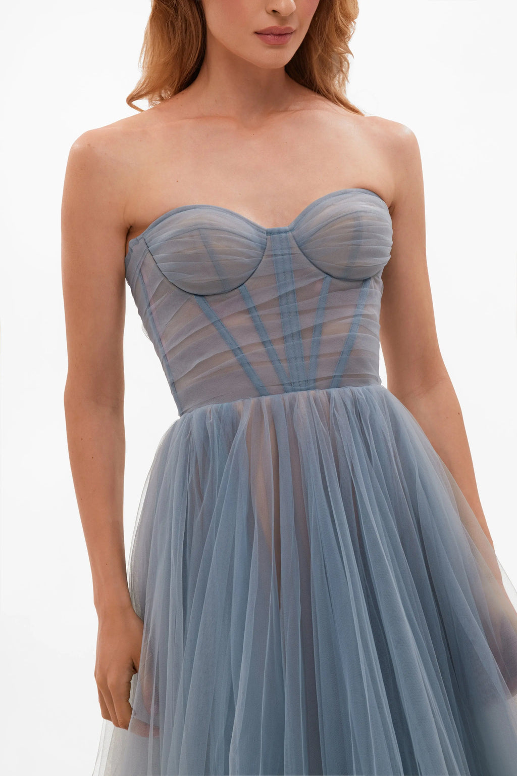 Ocean Wave Sheer Sleeves Maxi Tulle Dress Avalabel