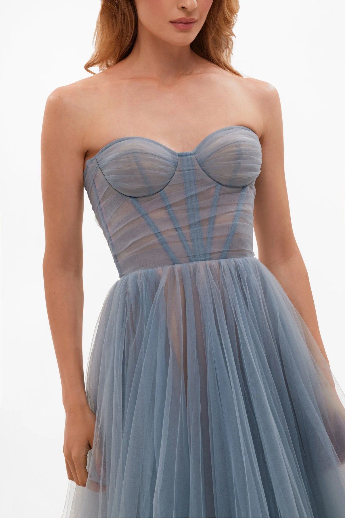 Ocean Wave Sheer Sleeves Maxi Tulle Dress Avalabel