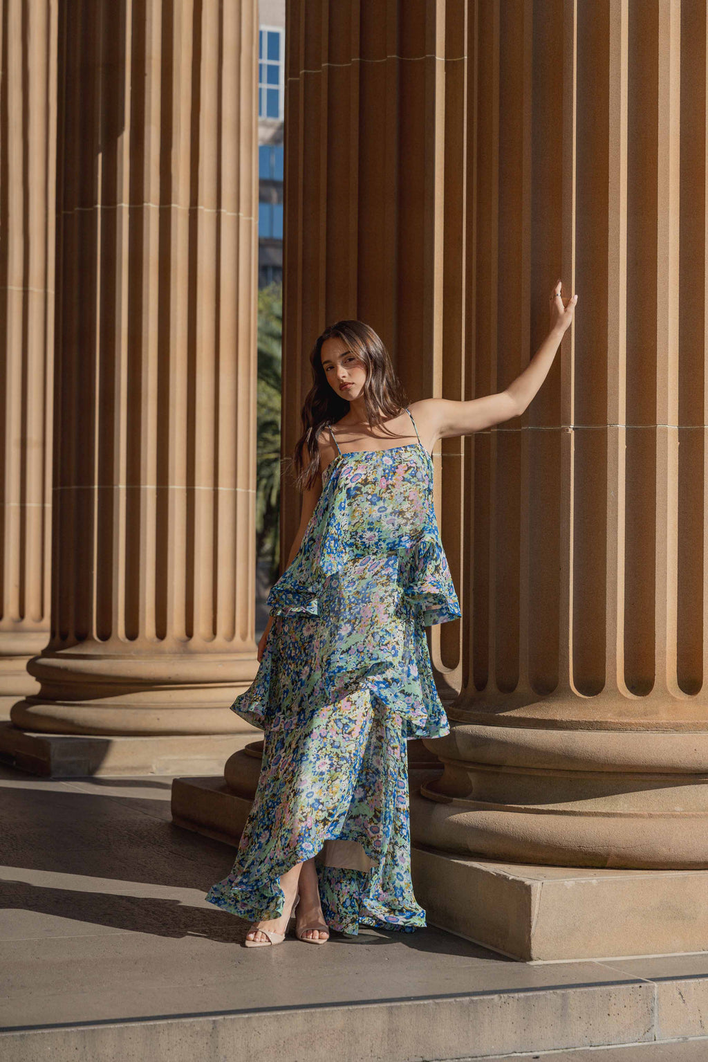 Sandy Tiered Maxi Dress In Green Floral Avalabel