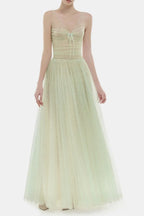 monica mint draped tulle fishbone maxi dress Avalabel