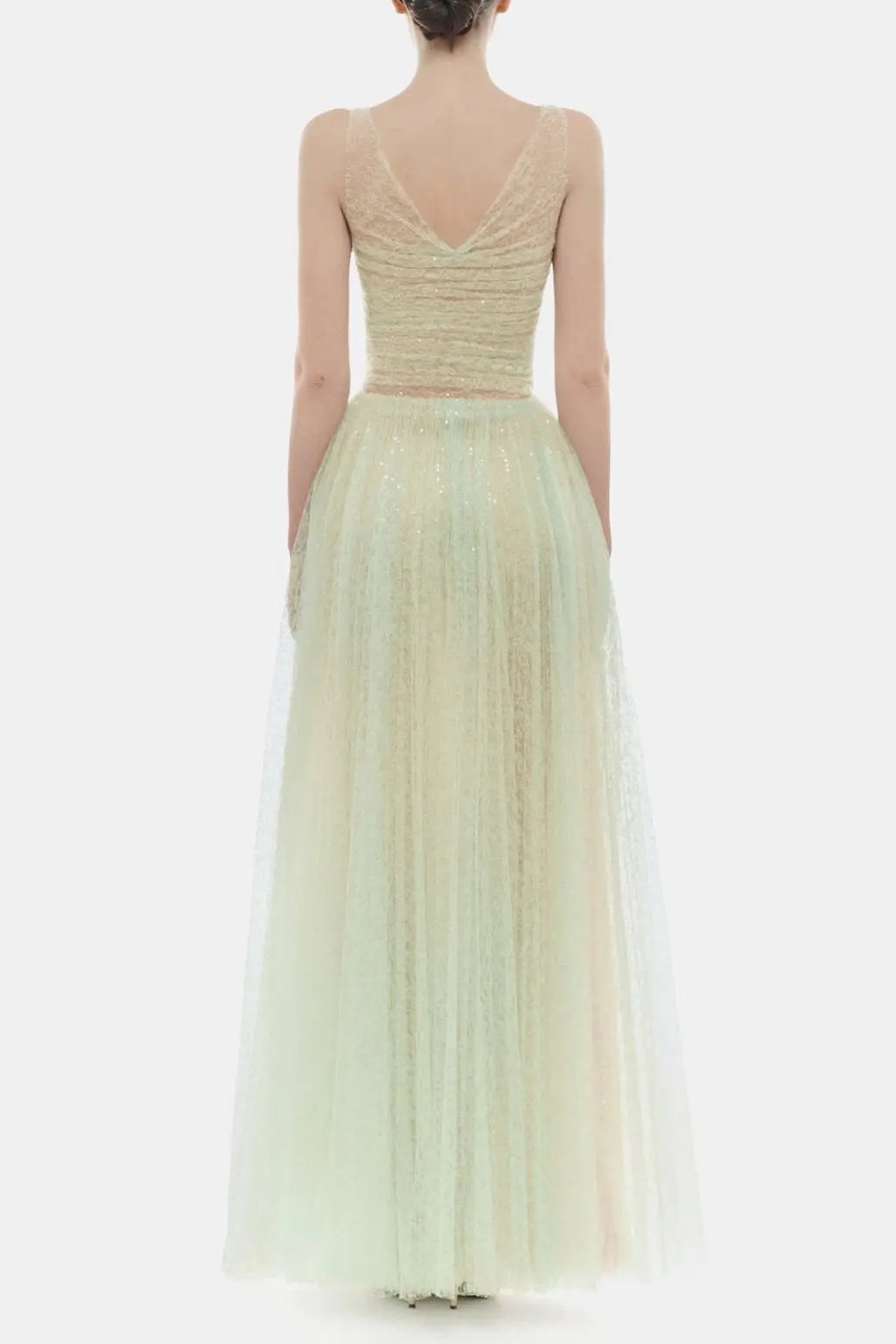 monica mint draped tulle fishbone maxi dress Avalabel
