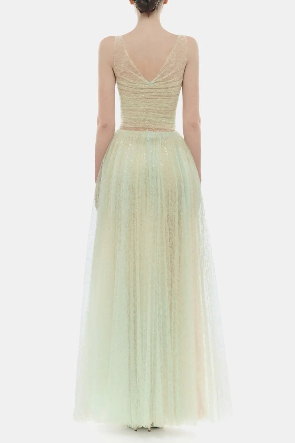 monica mint draped tulle fishbone maxi dress Avalabel