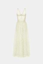monica mint draped tulle fishbone maxi dress Avalabel