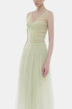 monica mint draped tulle fishbone maxi dress Avalabel