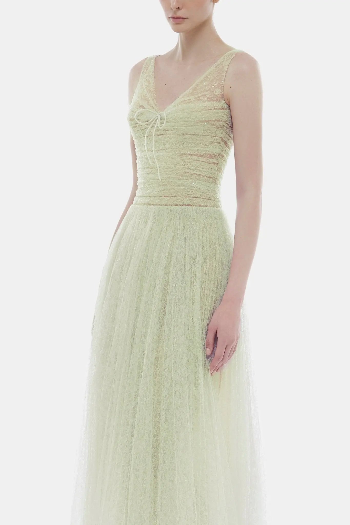 monica mint draped tulle fishbone maxi dress Avalabel