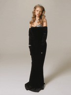 Ellen High Slit Velvet Strapless Maxi Dress in Black Avalabel