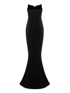 Ellen High Slit Velvet Strapless Maxi Dress in Black Avalabel