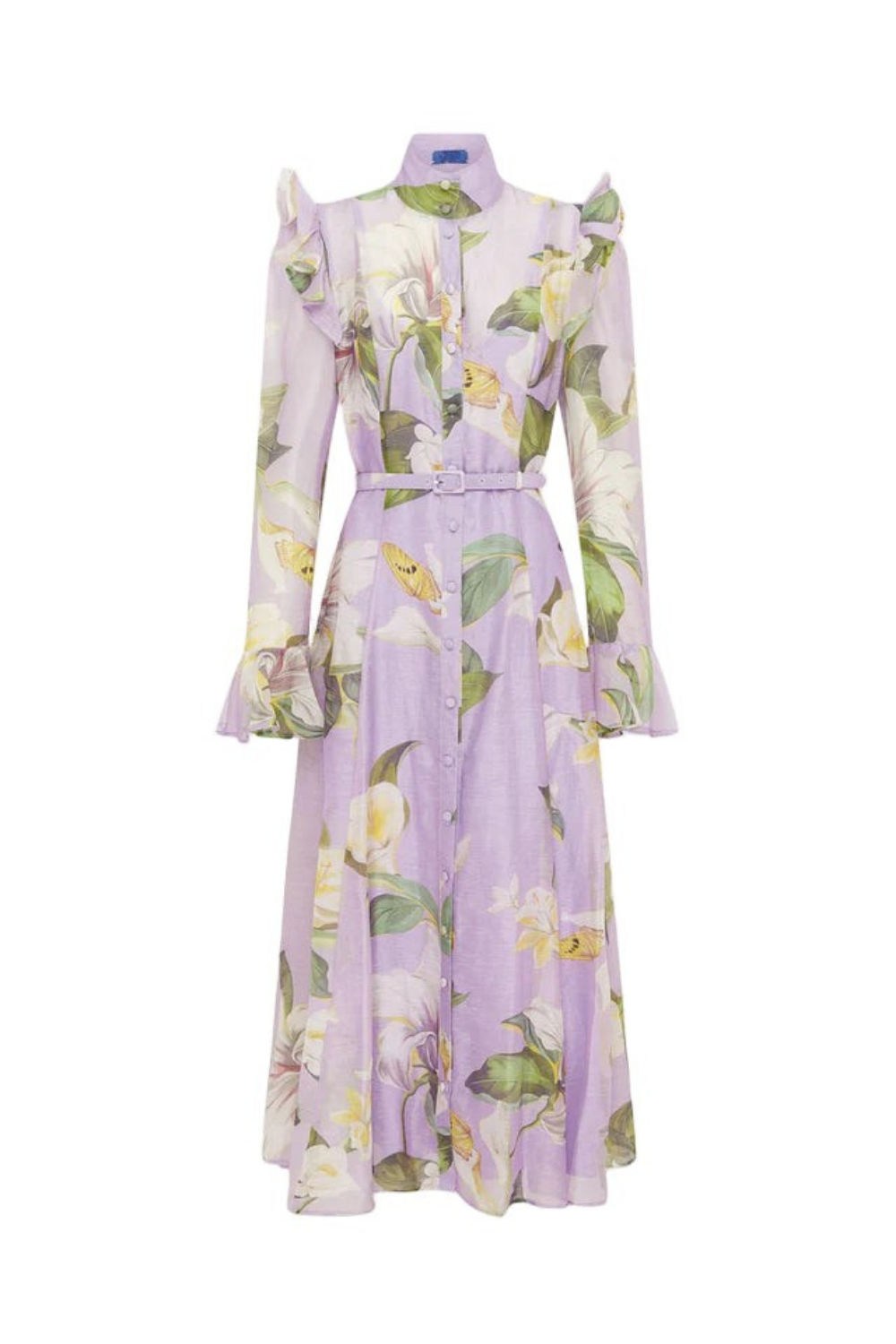 winni Lily Blossom Print Lilac Butterfly Sleeve Midi Dress Avalabel