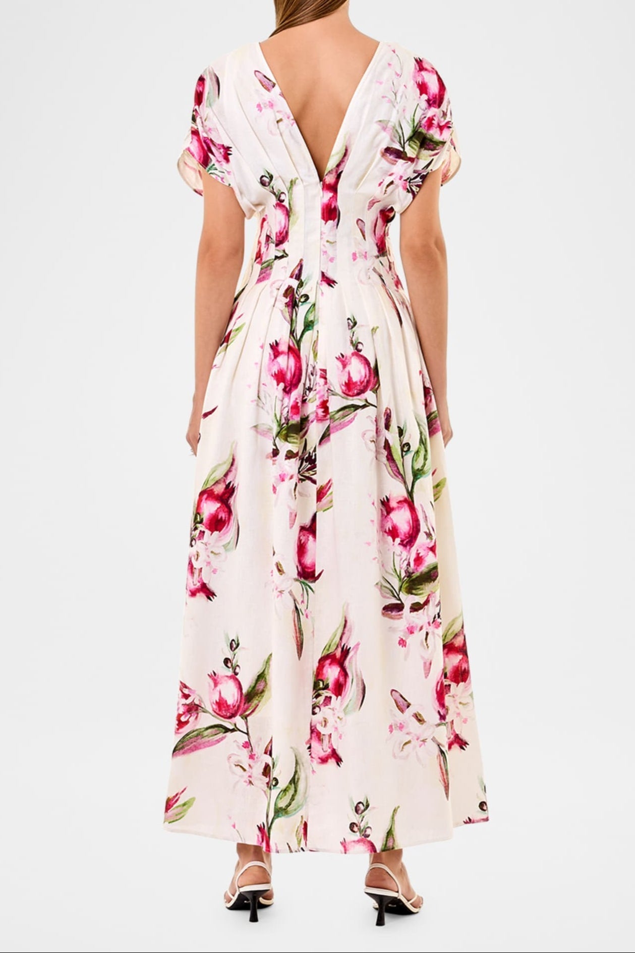 Sonya Pleated Floral Print Maxi Dress in White Avalabel