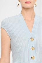 Short-Sleeve Flechage Knit Flare Mini Dress in Blue Avalabel