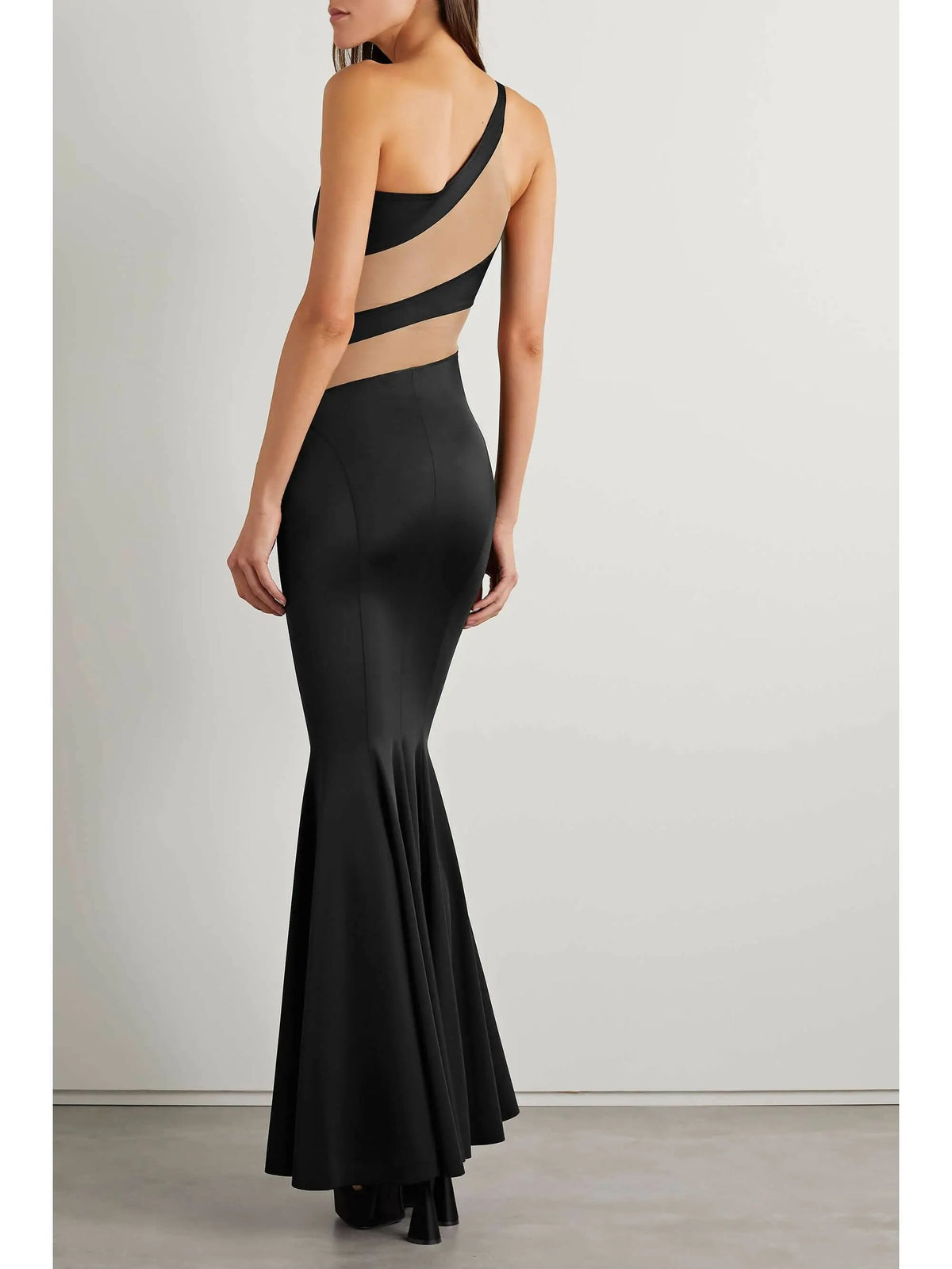 Snake One-Shoulder Mesh-Paneled Stretch-Jersey Gown Avalabel