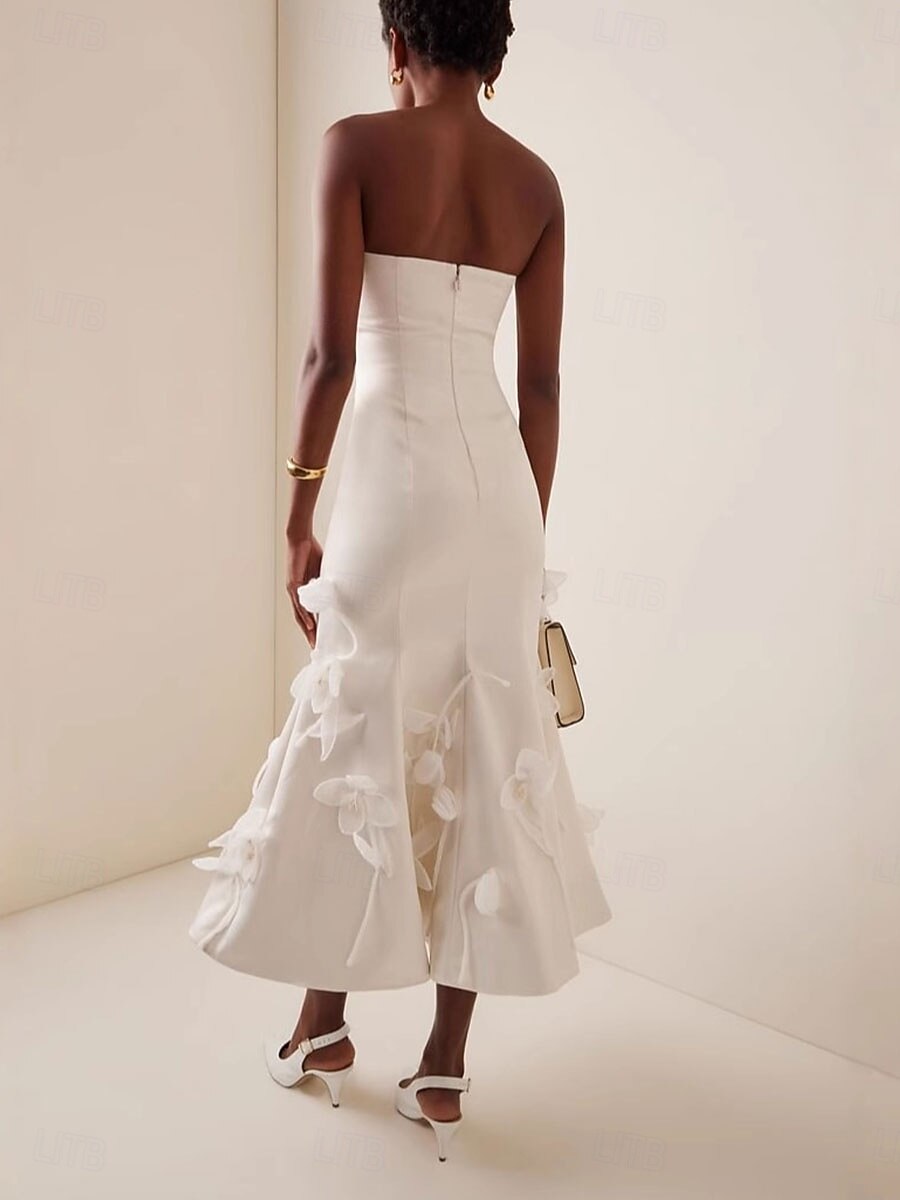 3D Floral Applique Sleeveless Midi Dress in White Avalabel