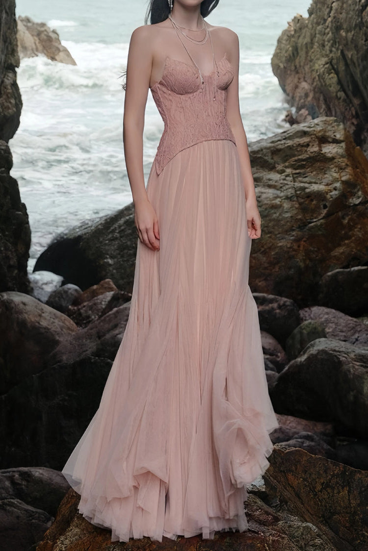 Tiffany Lace Corset Tulle Maxi Dress – Blush Avalabel