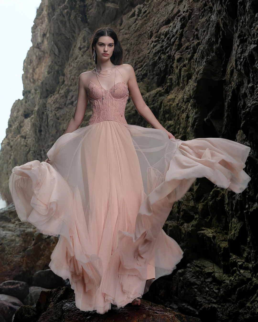 Tiffany Lace Corset Tulle Maxi Dress – Blush Avalabel