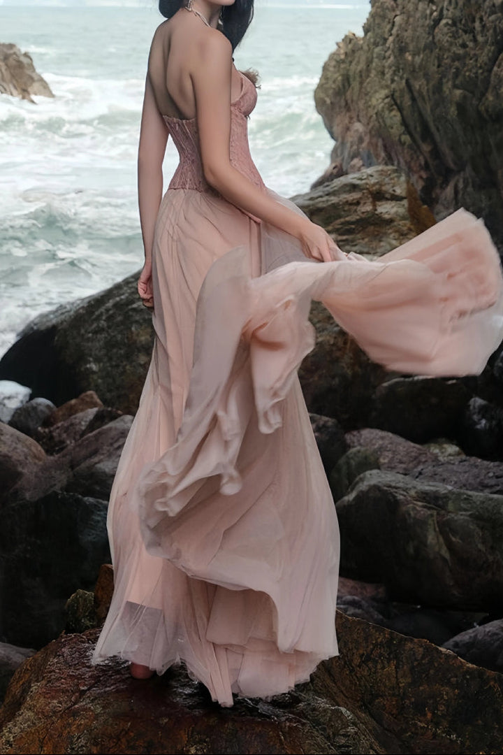Tiffany Lace Corset Tulle Maxi Dress – Blush Avalabel