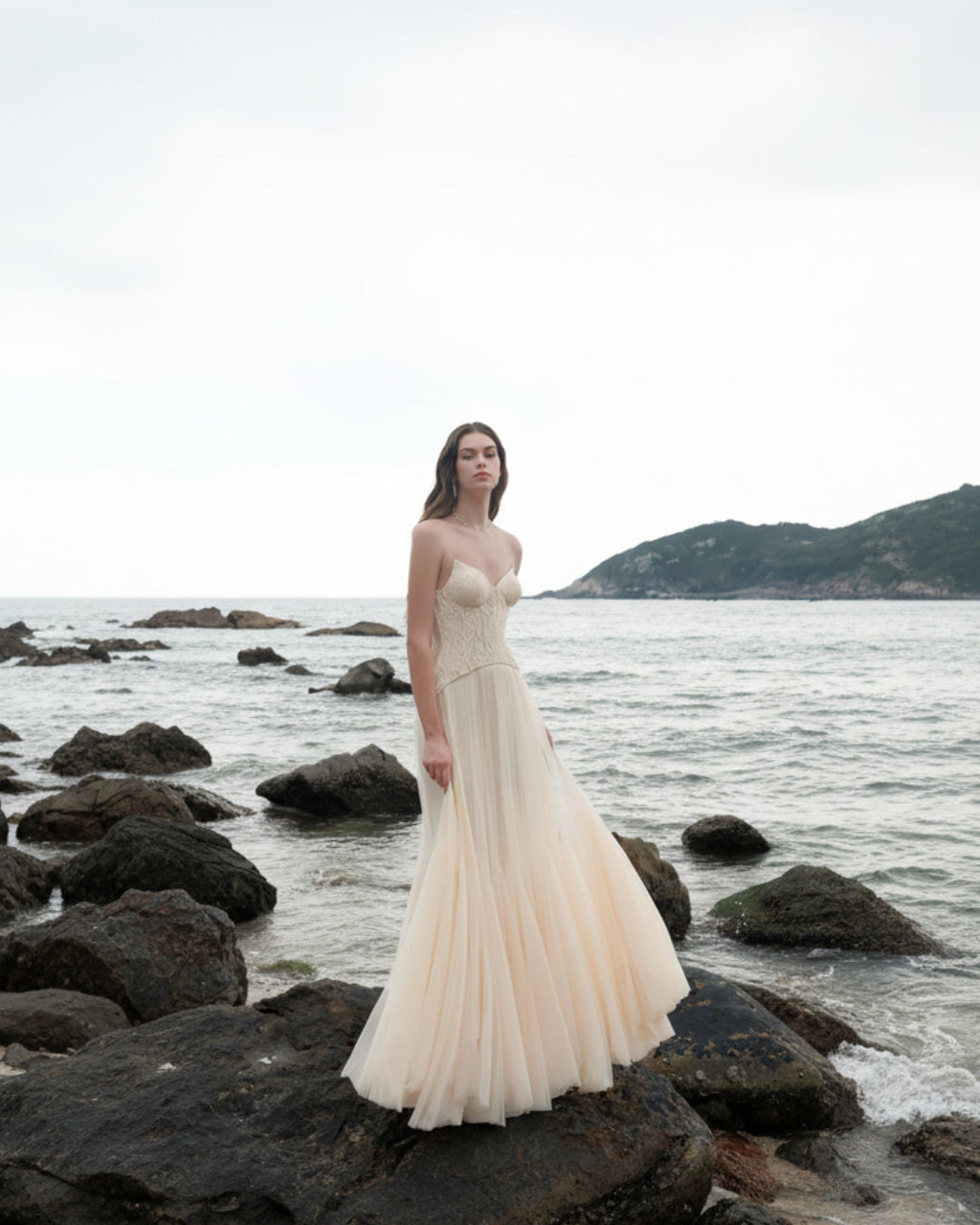 Tiffany Lace Corset Tulle Maxi Dress – Apricot Avalabel