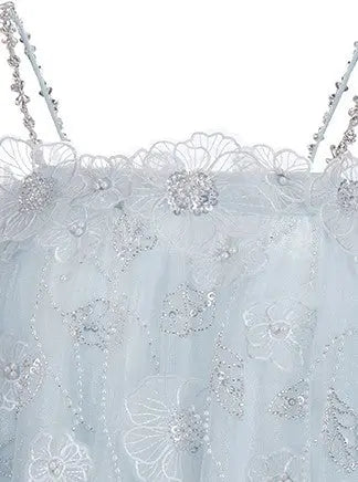 Tutu Light Blue Sleeveless Flower Diamond Short Doll Dress Avalabel
