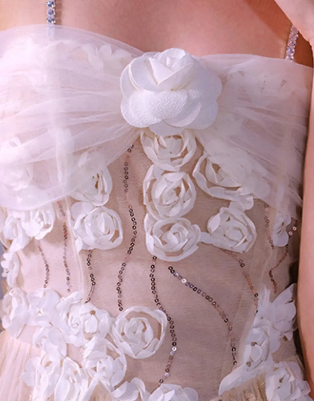 Leah White/Beige Sleeveless  Flower Dress Avalabel