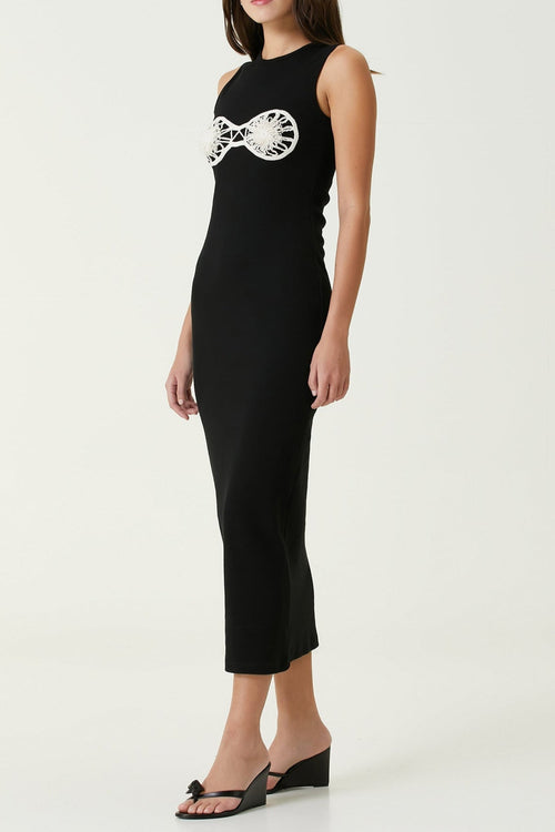 Carol Black Crochet Bra Cotton Tank Midi Dress Avalabel