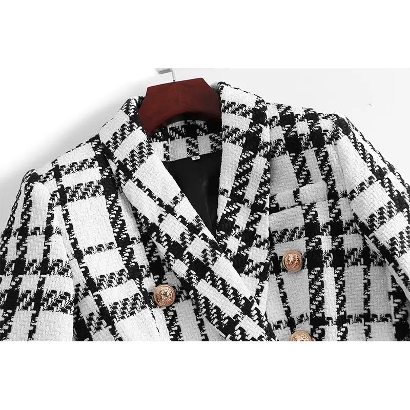 quintina black white Plaid Blazer Avalabel