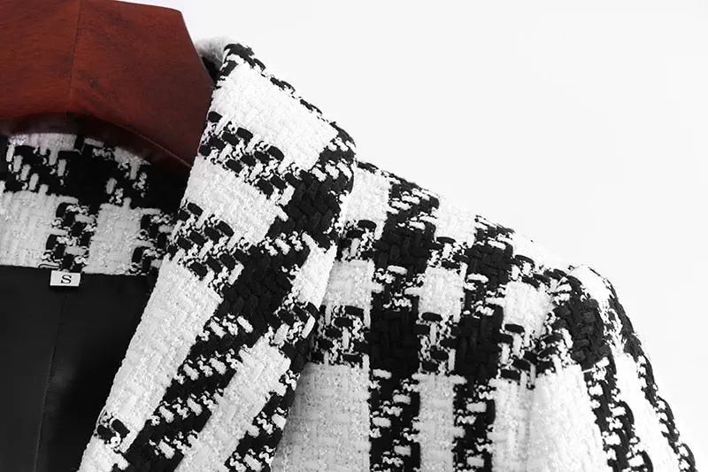 quintina black white Plaid Blazer Avalabel