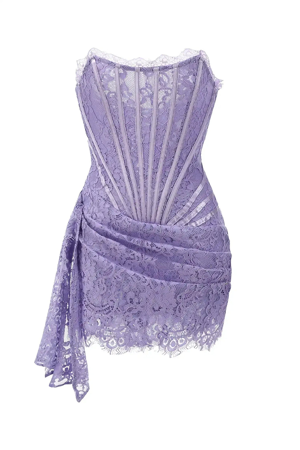 Purple Lace Corset Strapless Draped Mini Dress Avalabel