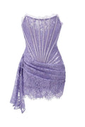 Purple Lace Corset Strapless Draped Mini Dress Avalabel
