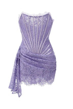 Purple Lace Corset Strapless Draped Mini Dress Avalabel