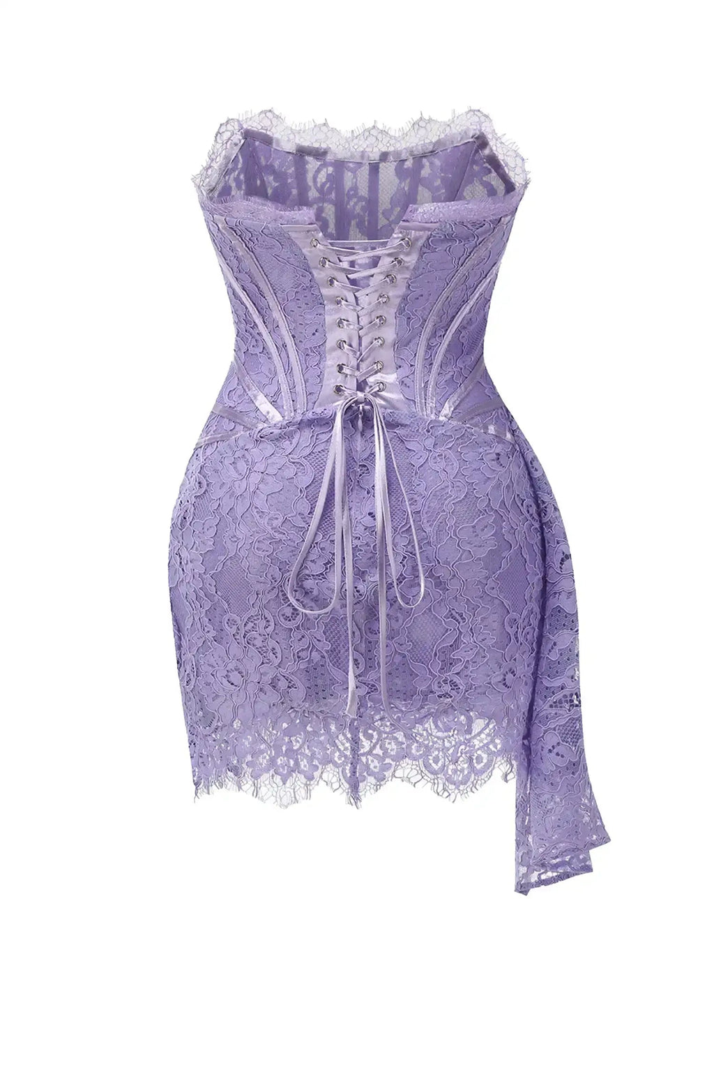 Purple Lace Corset Strapless Draped Mini Dress Avalabel