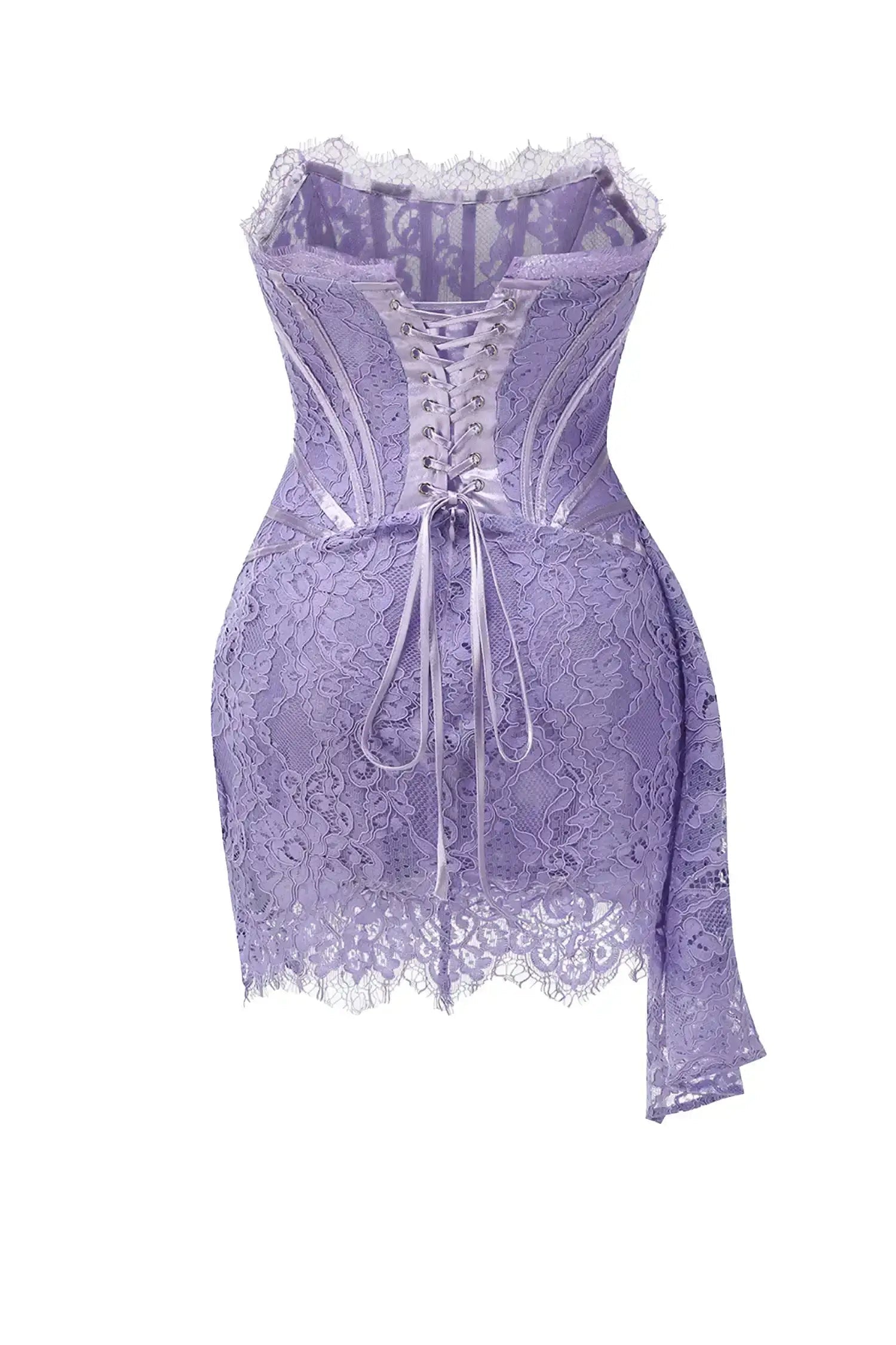 Purple Lace Corset Strapless Draped Mini Dress Avalabel