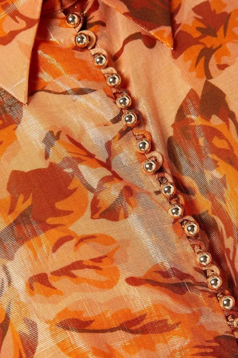 kelly Printed Balloon Sleeve Maxi Dress in brown Avalabel