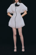 Layer Trim Chiffon Shirt Mini Dress in White Avalabel